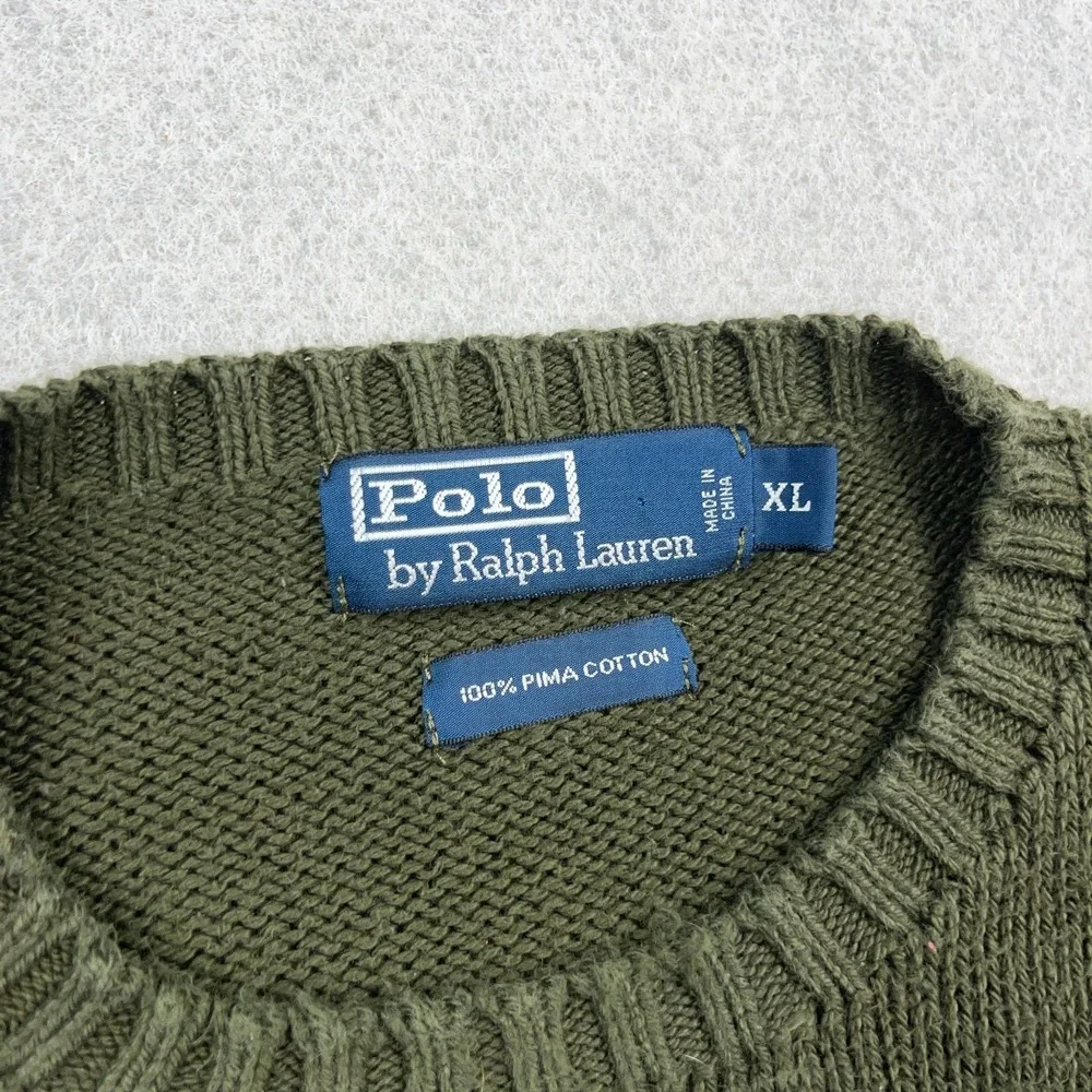Polo Ralph Lauren Sweater Men XL Olive Green Heavy Knit CrewNeck Rib VTG Y2K *